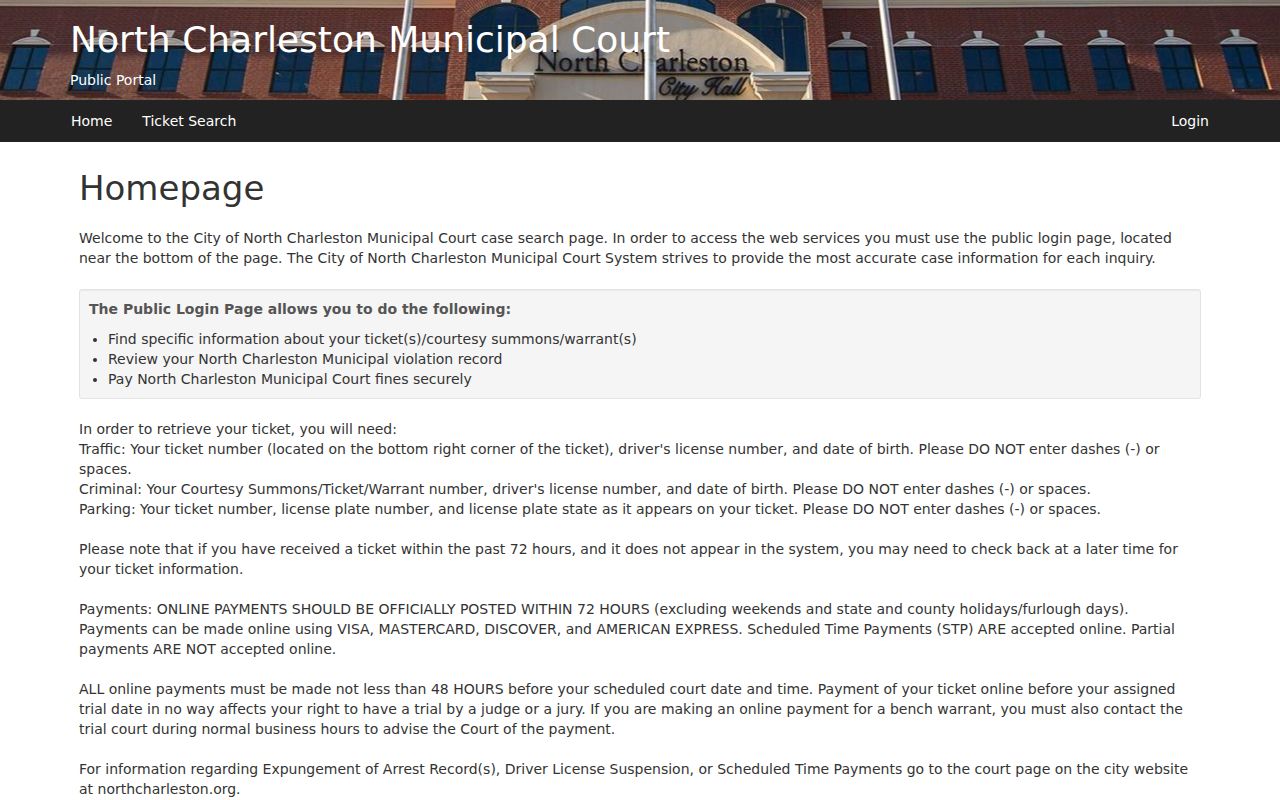 North Charleston resident lookup municipal court public portal